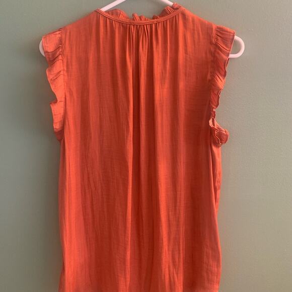 Flutter Sleeve Tie Front Rust Orange Blouse Medium Sleeveless Flowy Ruffled Top - Picture 7 of 11